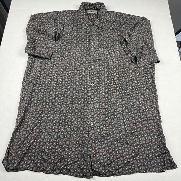 Robert Stock Vintage Silk Shirt XL Short Sleeve Button Front Short Sleeve Artsy - Picture 1 of 10